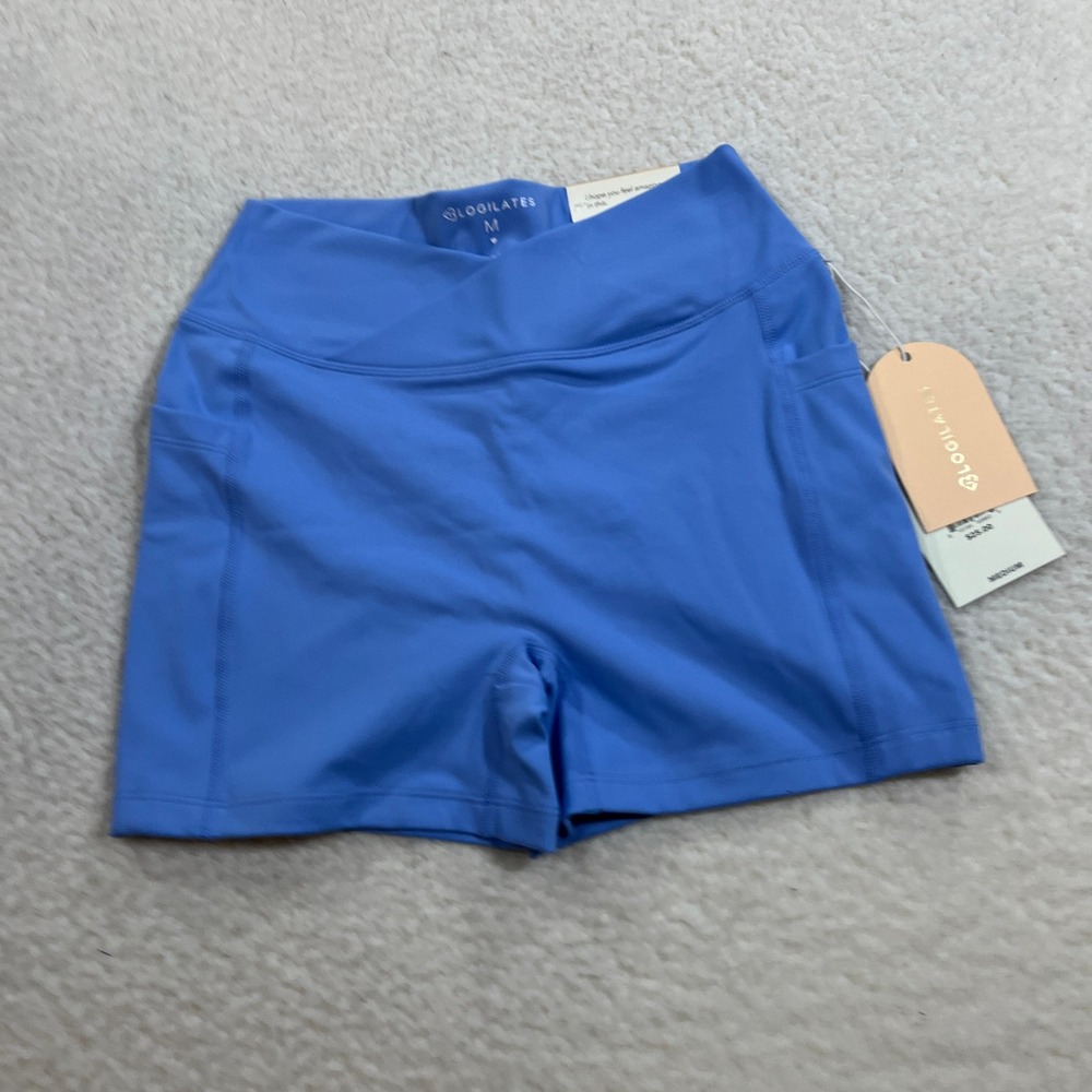 Blogilates Bike Short Womens M Cool Blue Crisscross Scrunch 214201122 Activewear
